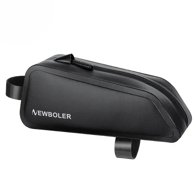 Sacoche top tube noire vue de profil – coque rigide et sangles de fixation velcro